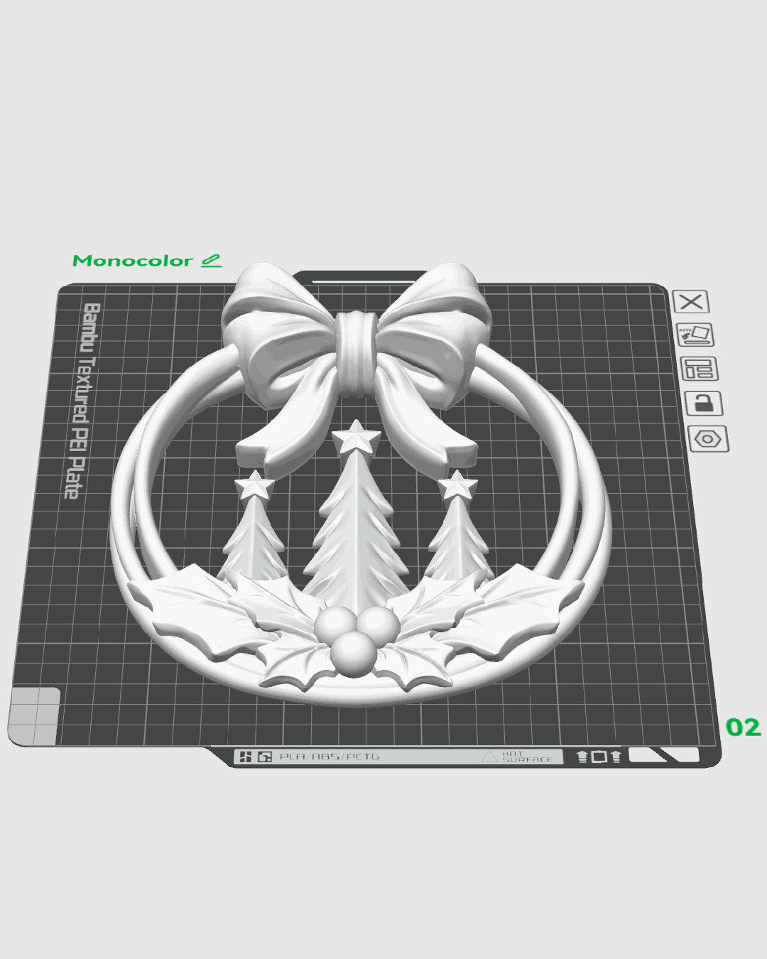 Corona de pinos navideña impresa en 3D