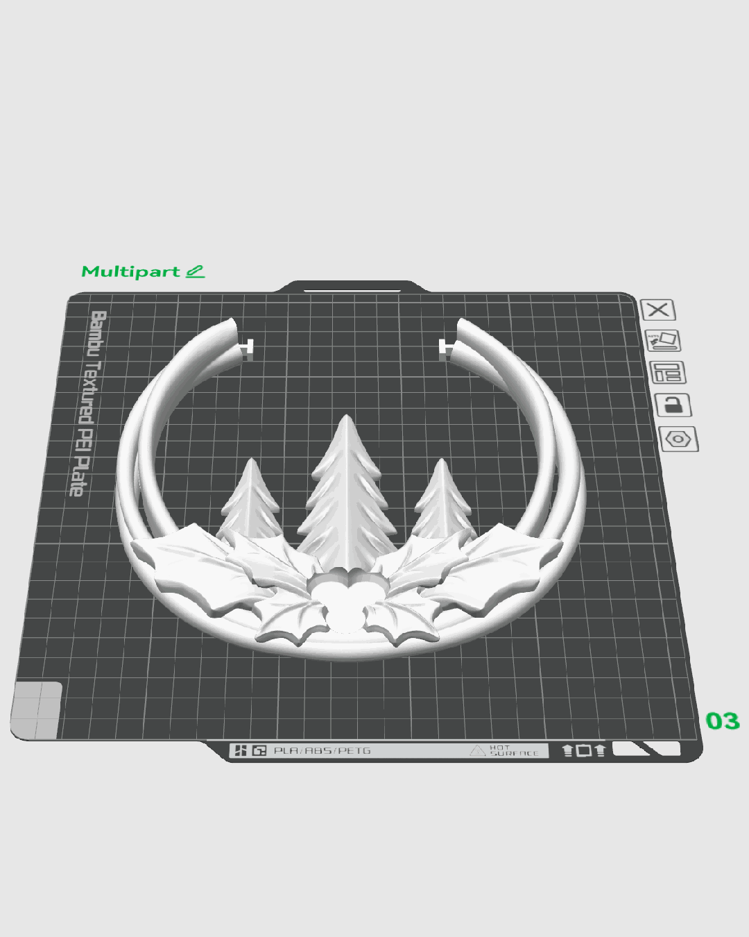 Corona de pinos navideña impresa en 3D