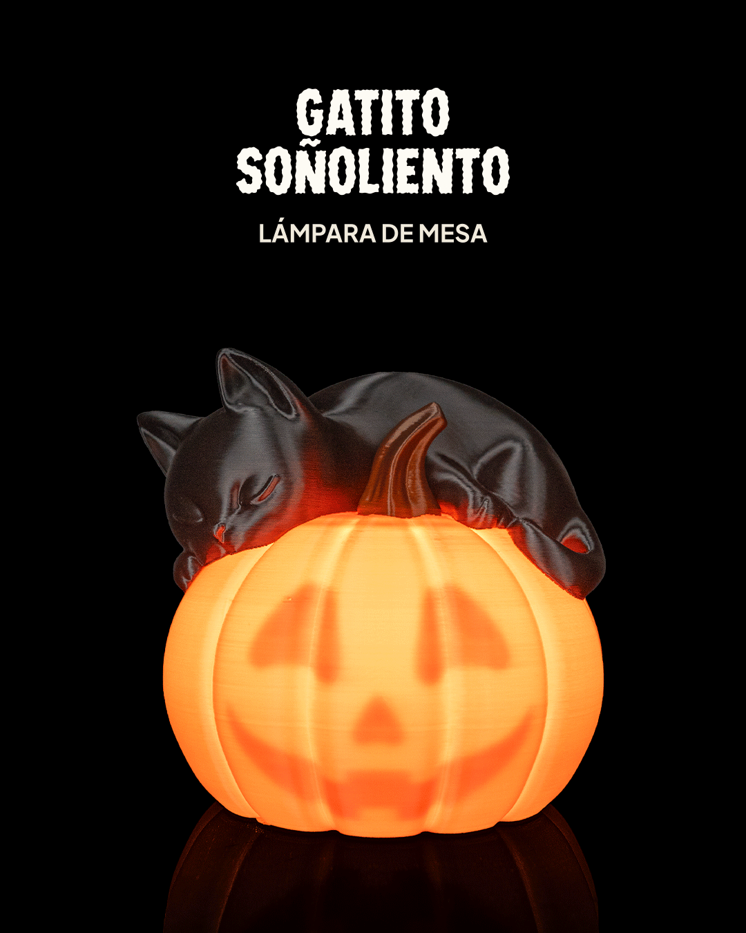 Lámpara Gato Dormilón impresa en 3D para Halloween
